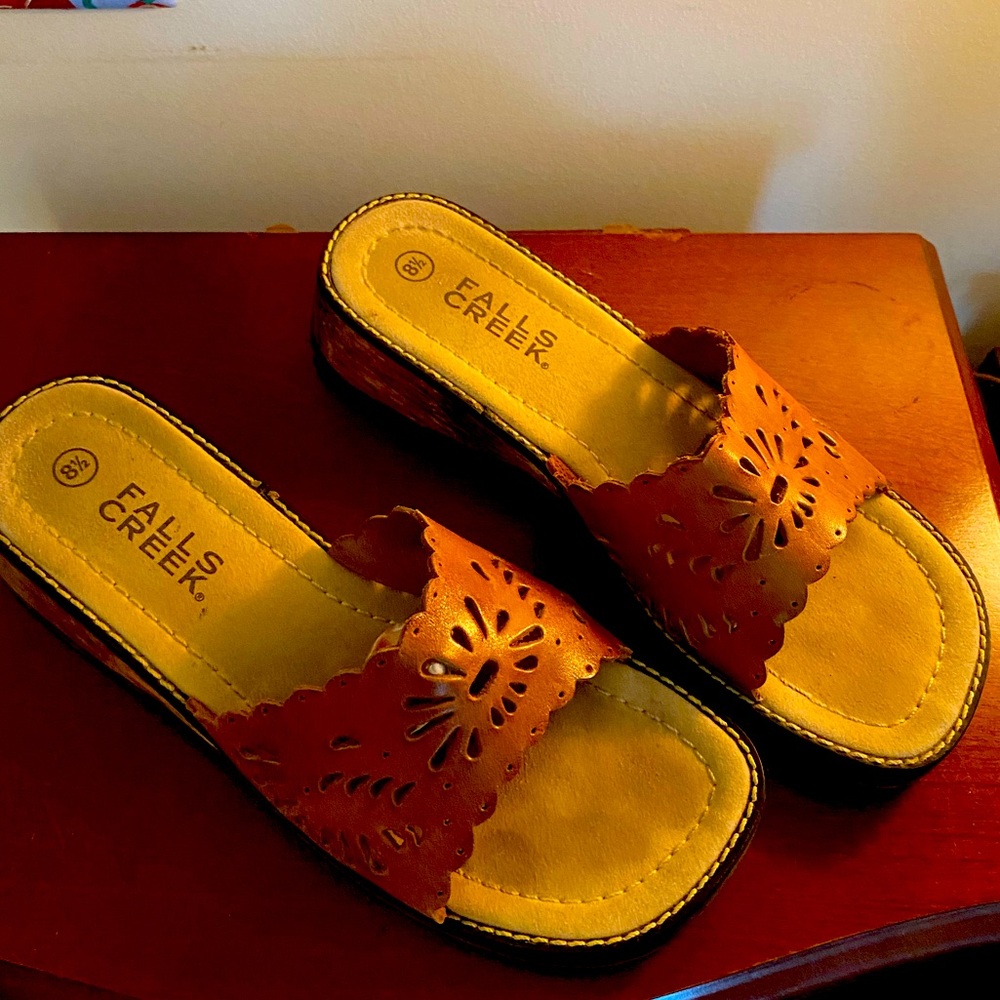 90s style chunky sandals with floral design cut out